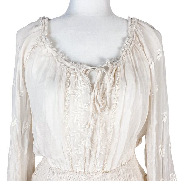 LoveShackFancy Dress Mini Dress White Dress Ruffle Popover Dress in Cream - Picture 7 of 14